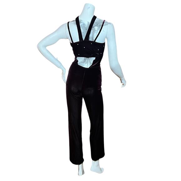 VINTAGE 80s Velvet Keyhole Halter 2 Piece Bodycon Set Size 2 Purple Dancer - Picture 3 of 8